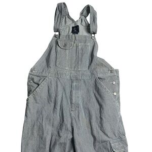 VTG Faded Glory Men’s Blue White Striped Railroad Overalls Size L Workwear Style